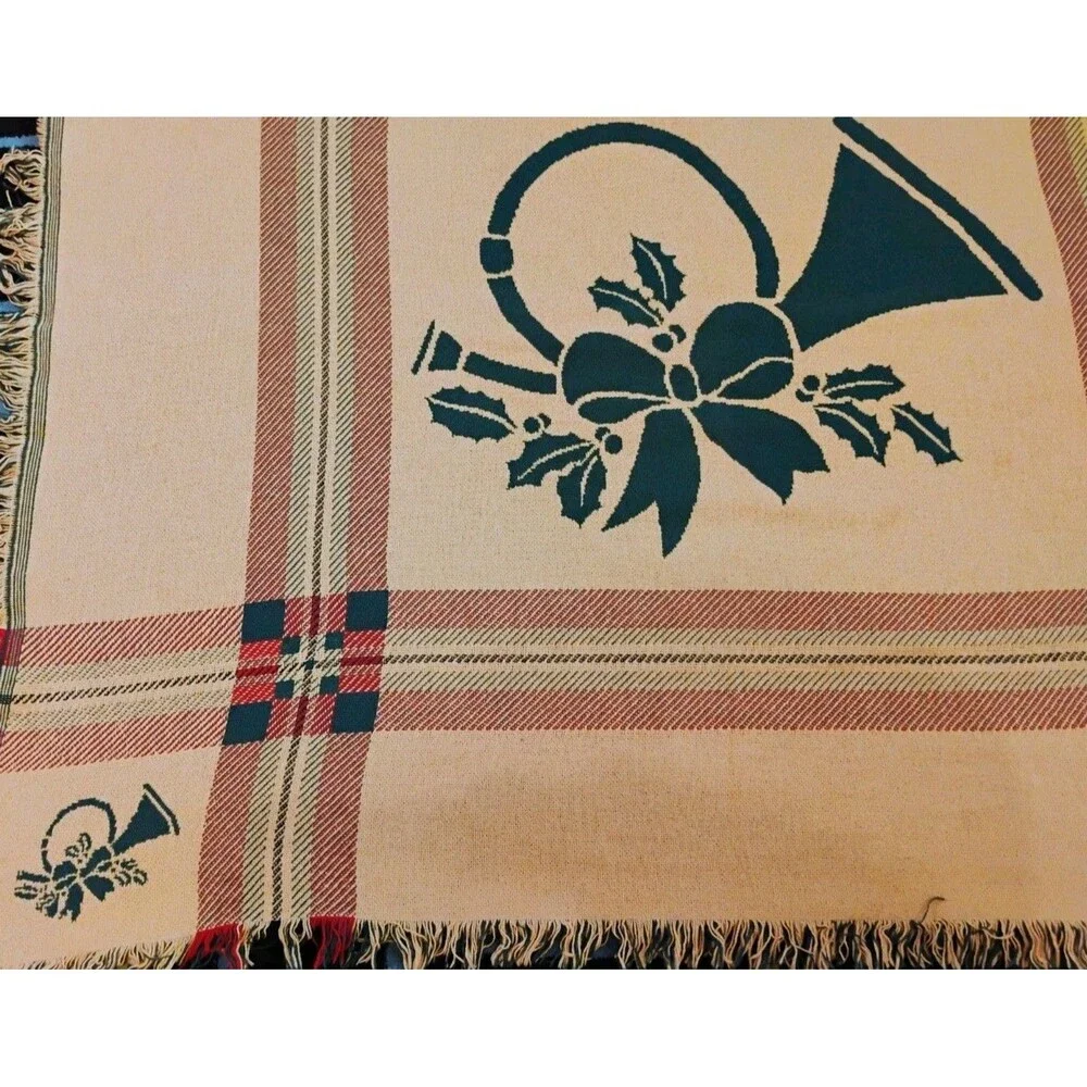 HUGE Fieldcrest Christmas Concert Throw 100% Cotton Loom Woven Blanket  50 x 60